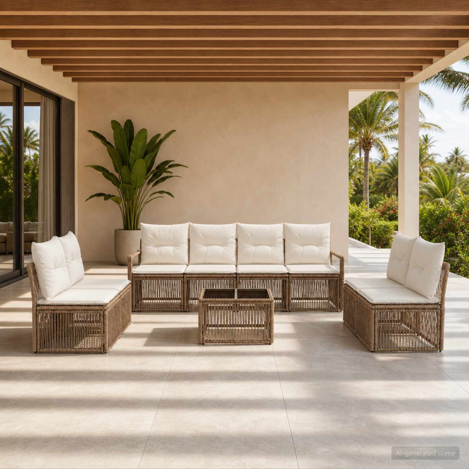 Tuinbankenset 9 pcs Beige poly rattan is nu te koop bij PeponiXL, paradijselijk wonen!