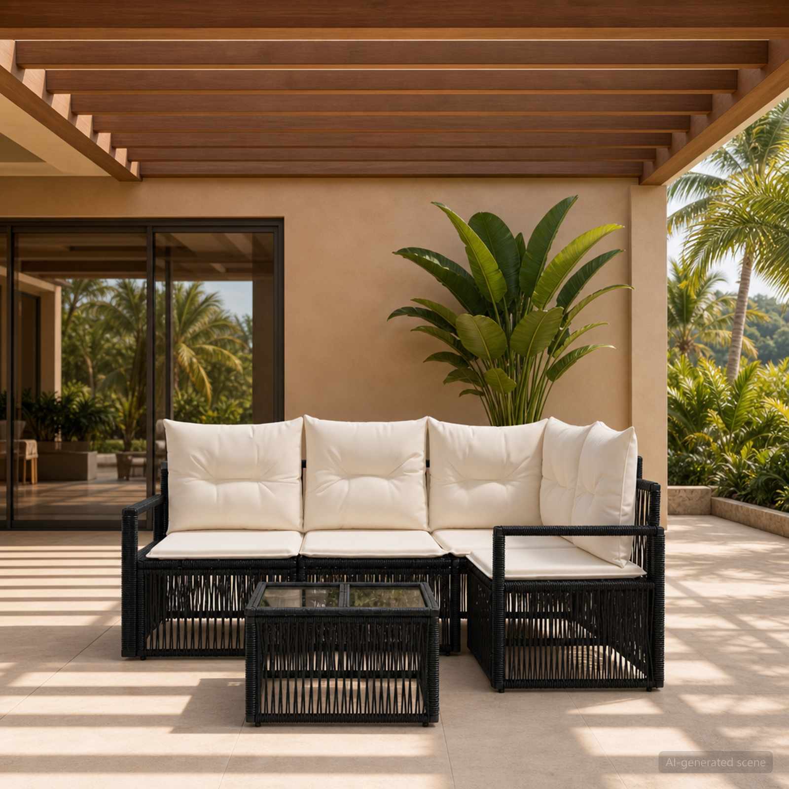 Tuinbankenset 5 pcs Zwart poly rattan is nu te koop bij PeponiXL, paradijselijk wonen!