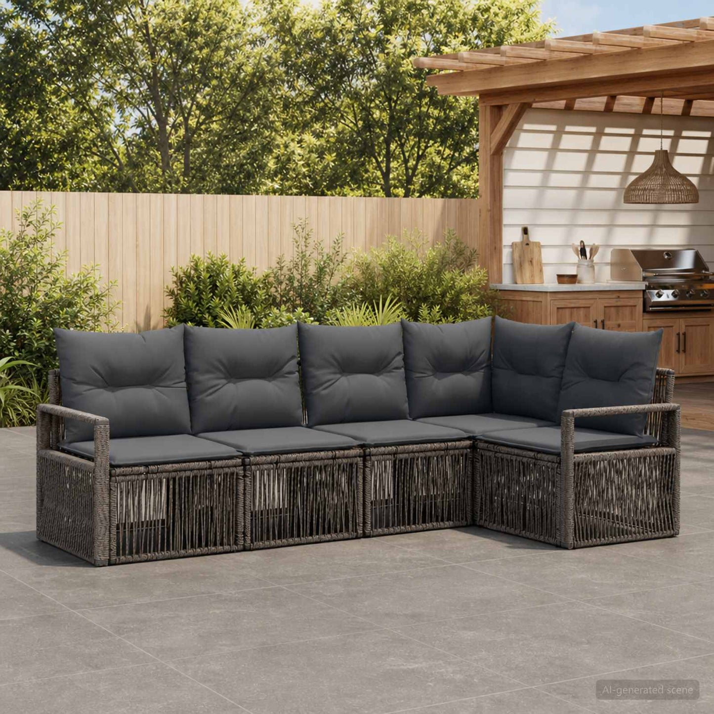 Tuinbankenset 5 pcs Grijs poly rattan is nu te koop bij PeponiXL, paradijselijk wonen!