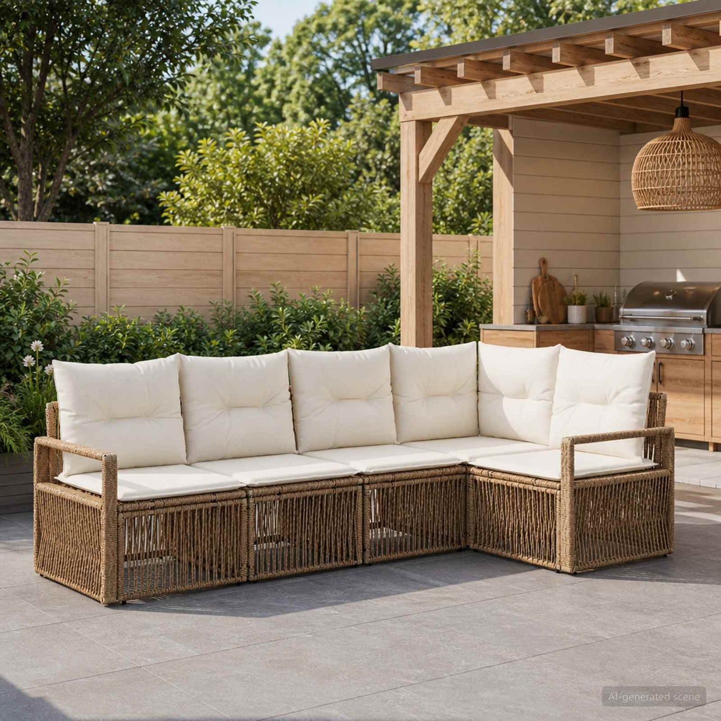 Tuinbankenset 5 pcs Beige poly rattan is nu te koop bij PeponiXL, paradijselijk wonen!