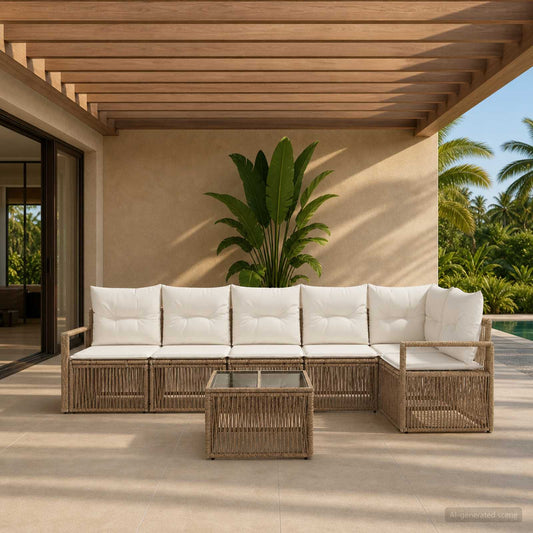 Tuinbankenset 7 pcs Beige poly rattan is nu te koop bij PeponiXL, paradijselijk wonen!