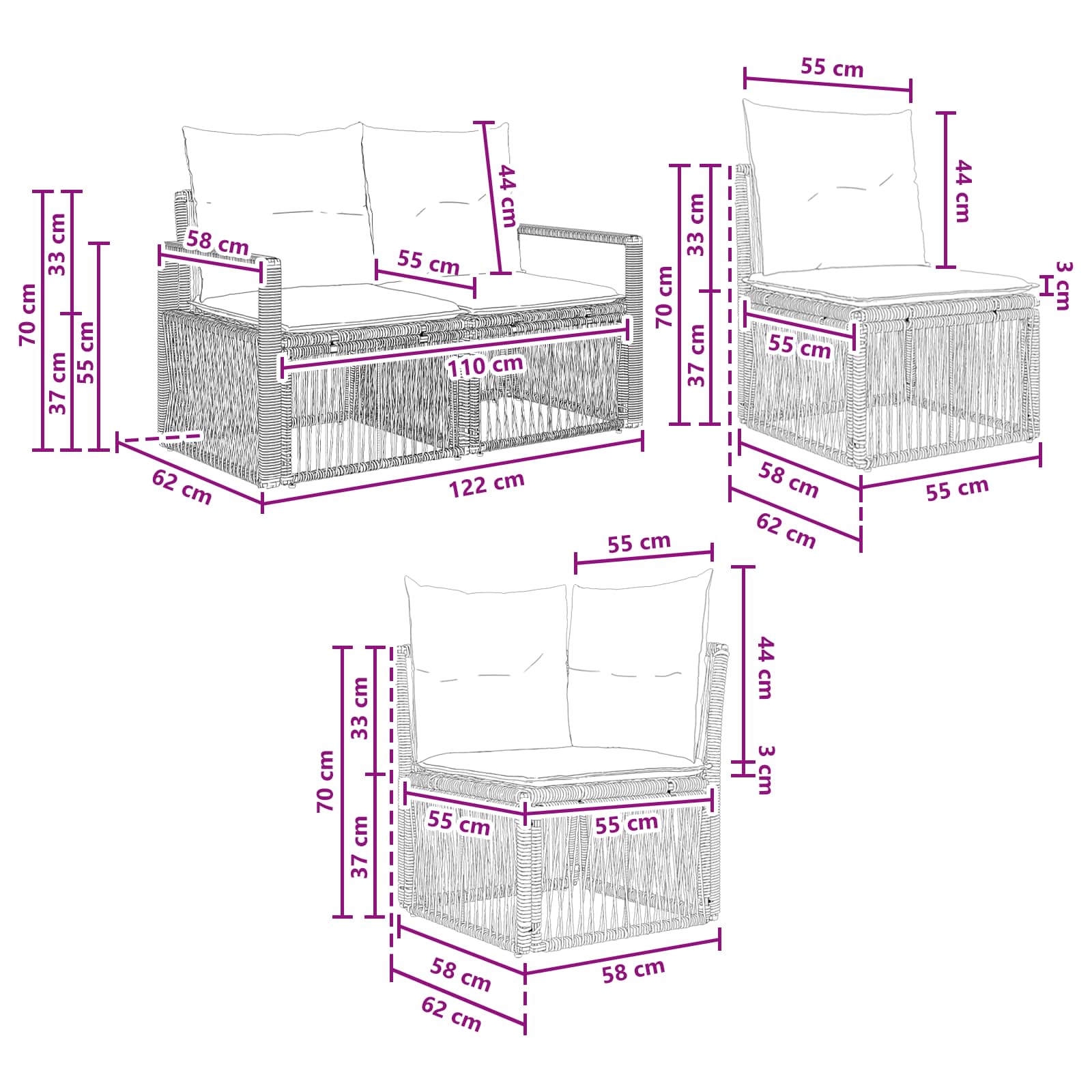 Tuinbankenset 7 pcs Zwart poly rattan is nu te koop bij PeponiXL, paradijselijk wonen!