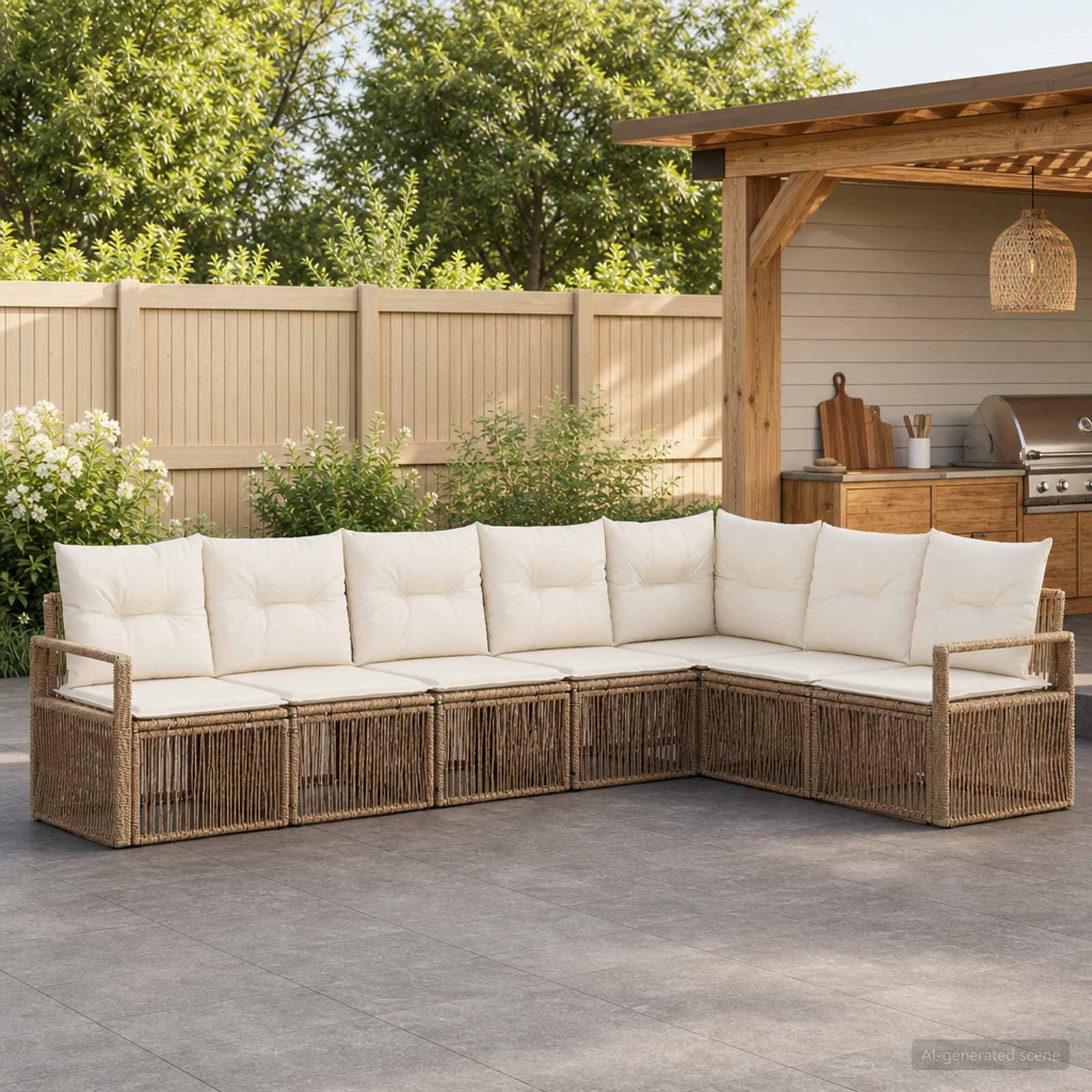 Tuinbankenset 7 pcs Beige poly rattan is nu te koop bij PeponiXL, paradijselijk wonen!