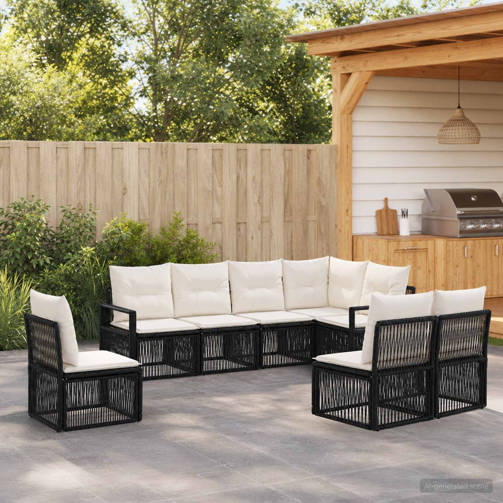 Tuinbankenset 8 pcs Zwart poly rattan is nu te koop bij PeponiXL, paradijselijk wonen!