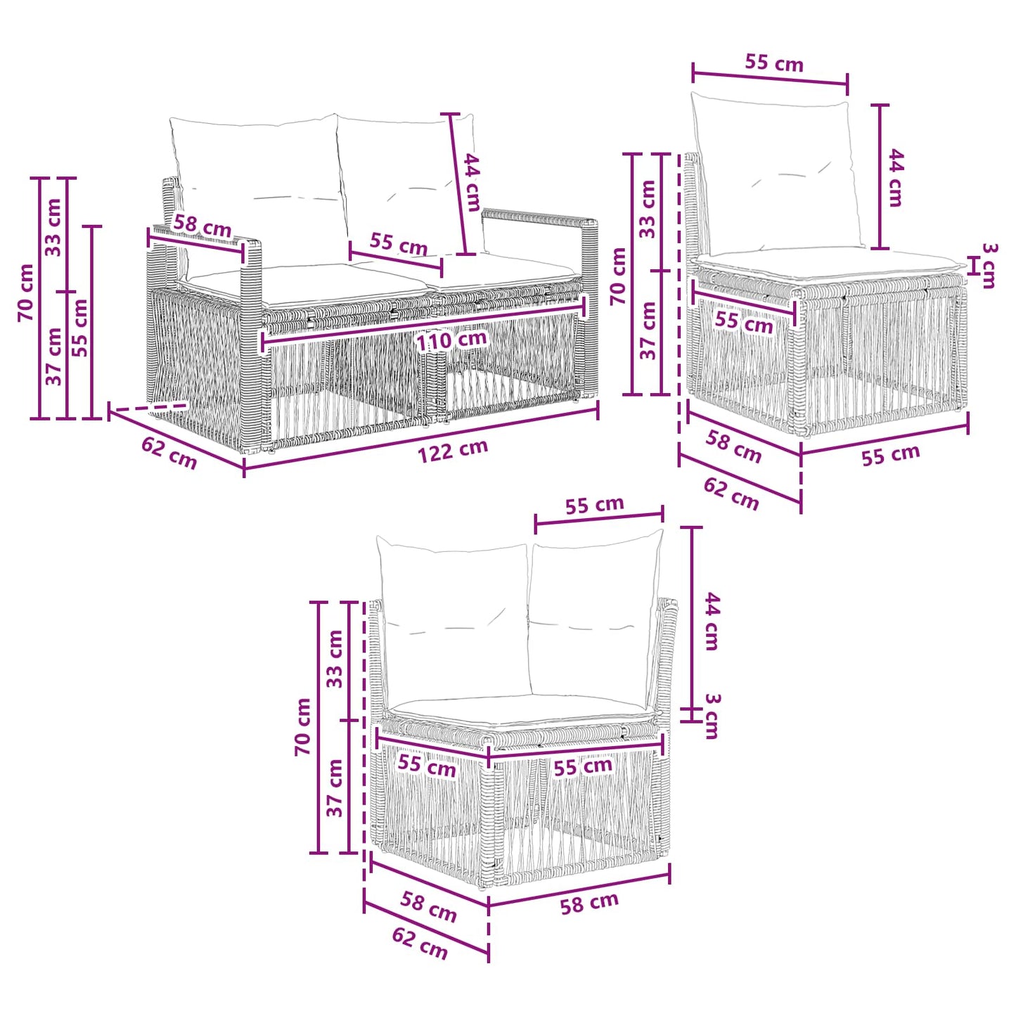 Tuinbankenset 8 pcs Zwart poly rattan is nu te koop bij PeponiXL, paradijselijk wonen!