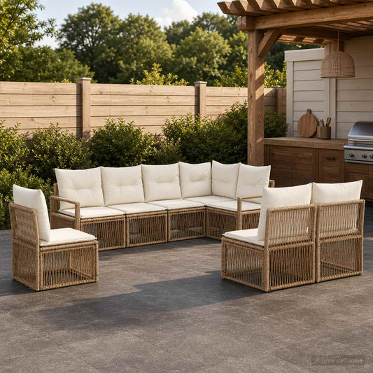 Tuinbankenset 8 pcs Beige poly rattan is nu te koop bij PeponiXL, paradijselijk wonen!