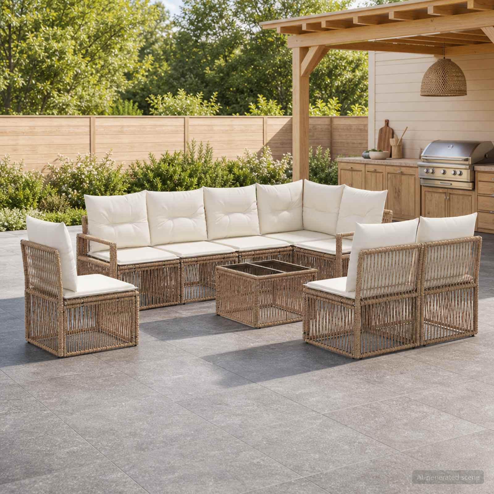 Tuinbankenset 9 pcs Beige poly rattan is nu te koop bij PeponiXL, paradijselijk wonen!