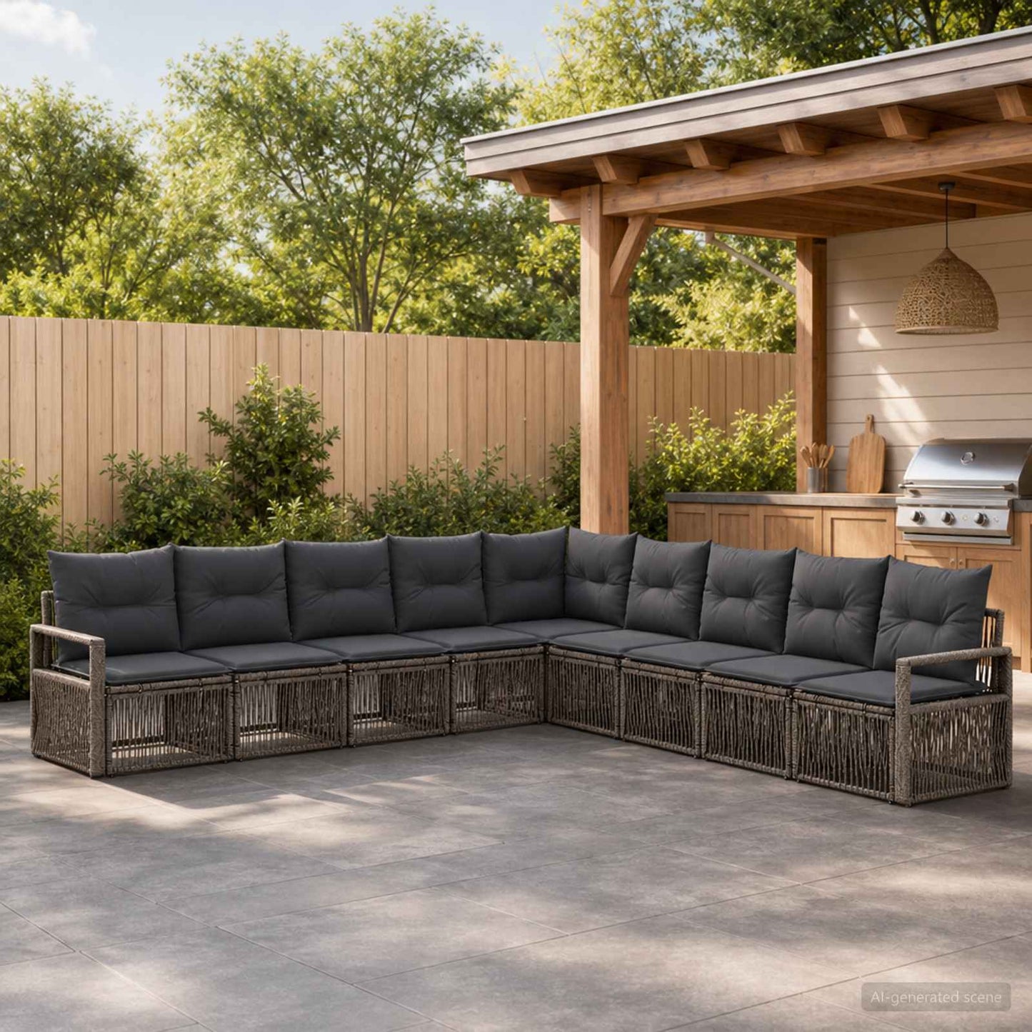 Tuinbankenset 9 pcs Grijs poly rattan is nu te koop bij PeponiXL, paradijselijk wonen!