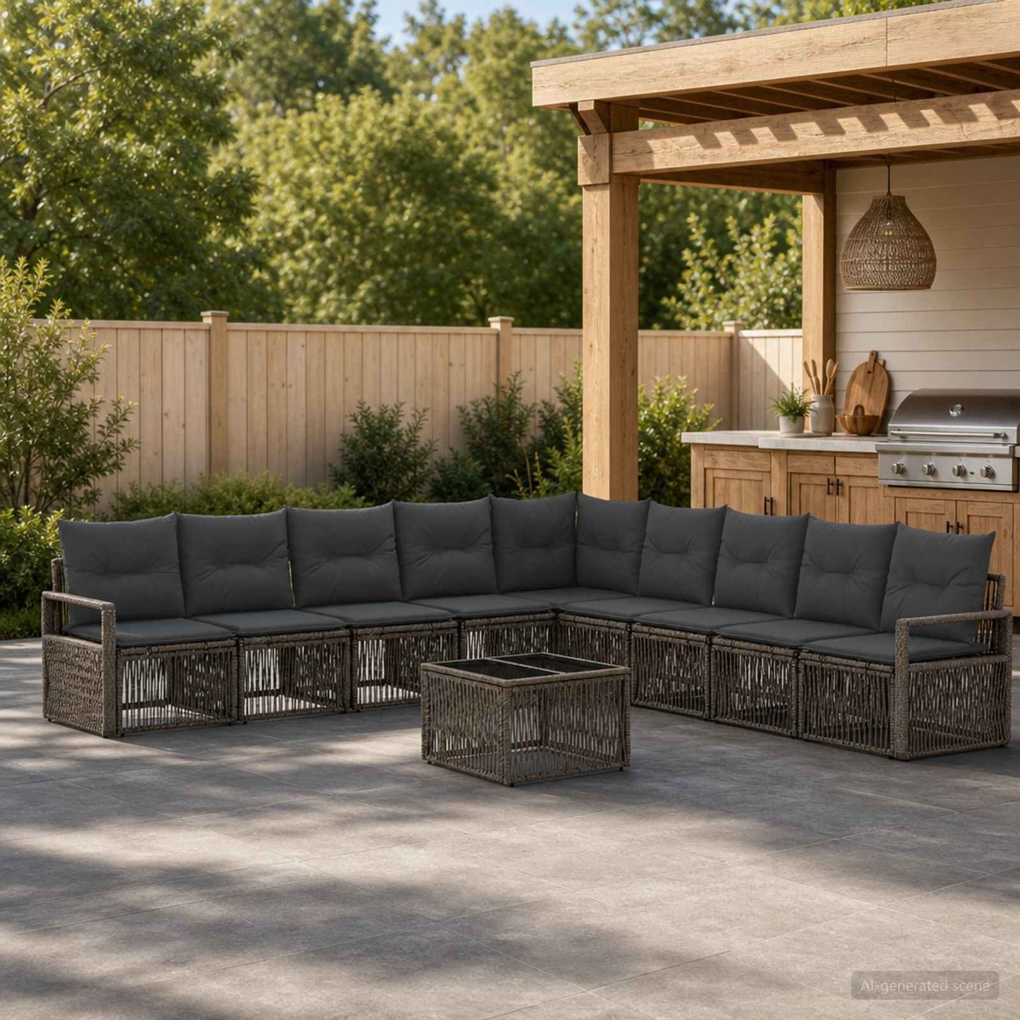 Tuinbankenset 10 pcs Grijs poly rattan is nu te koop bij PeponiXL, paradijselijk wonen!