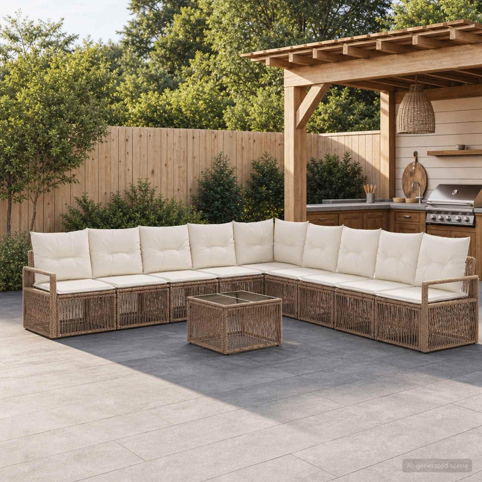 Tuinbankenset 10 pcs Beige poly rattan is nu te koop bij PeponiXL, paradijselijk wonen!