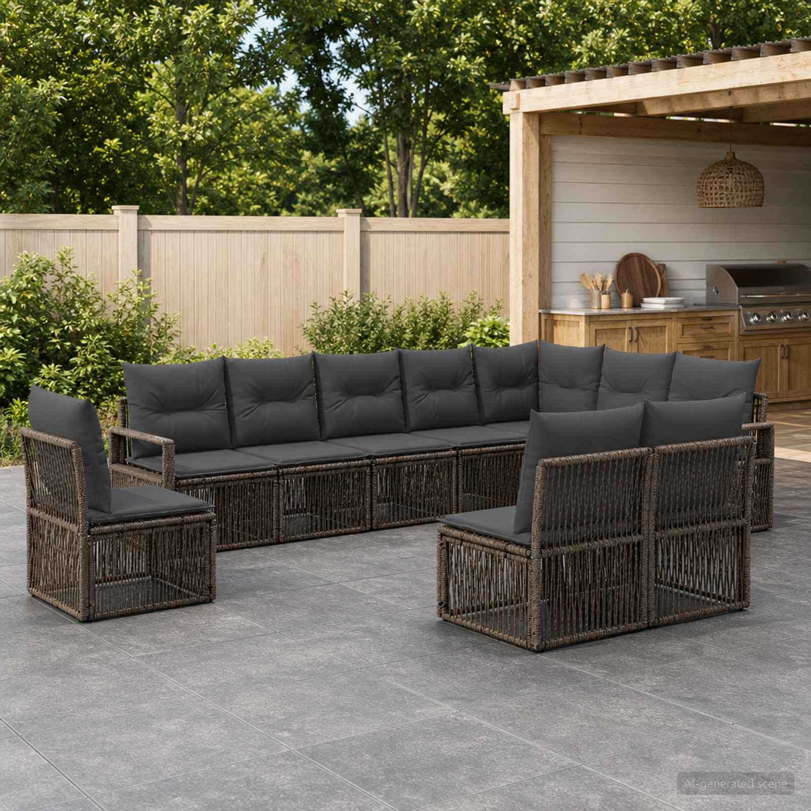 Tuinbankenset 10 pcs Grijs poly rattan is nu te koop bij PeponiXL, paradijselijk wonen!