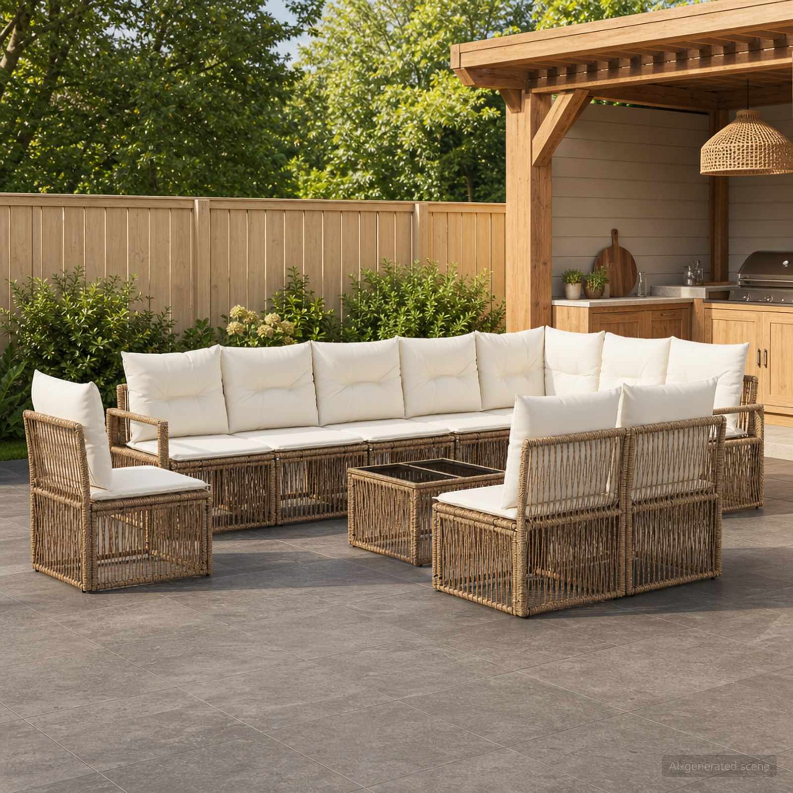 Tuinbankenset 11 pcs Beige poly rattan is nu te koop bij PeponiXL, paradijselijk wonen!