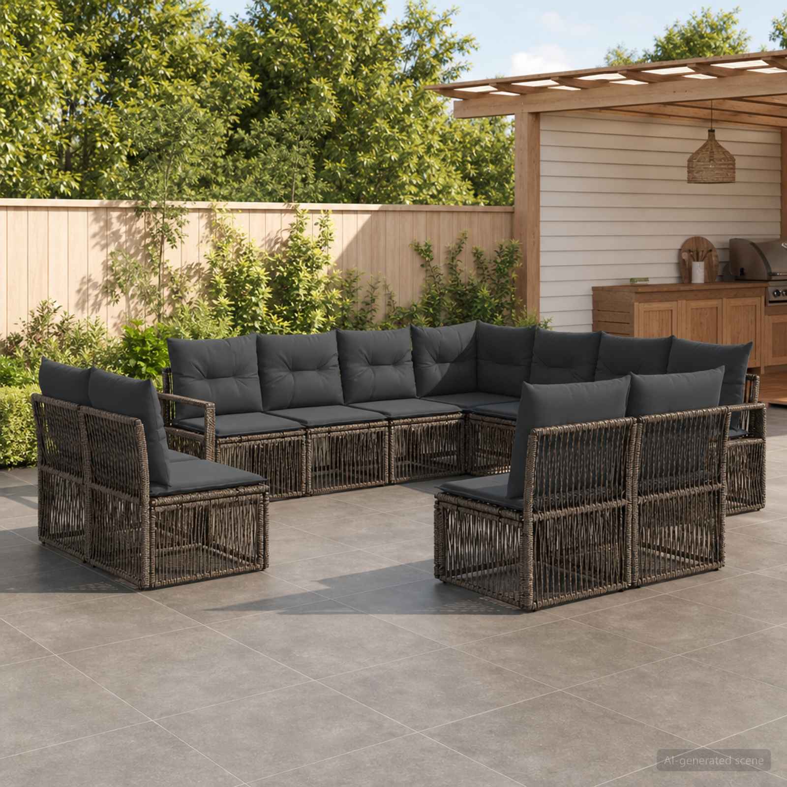 Tuinbankenset 11 pcs Grijs poly rattan is nu te koop bij PeponiXL, paradijselijk wonen!