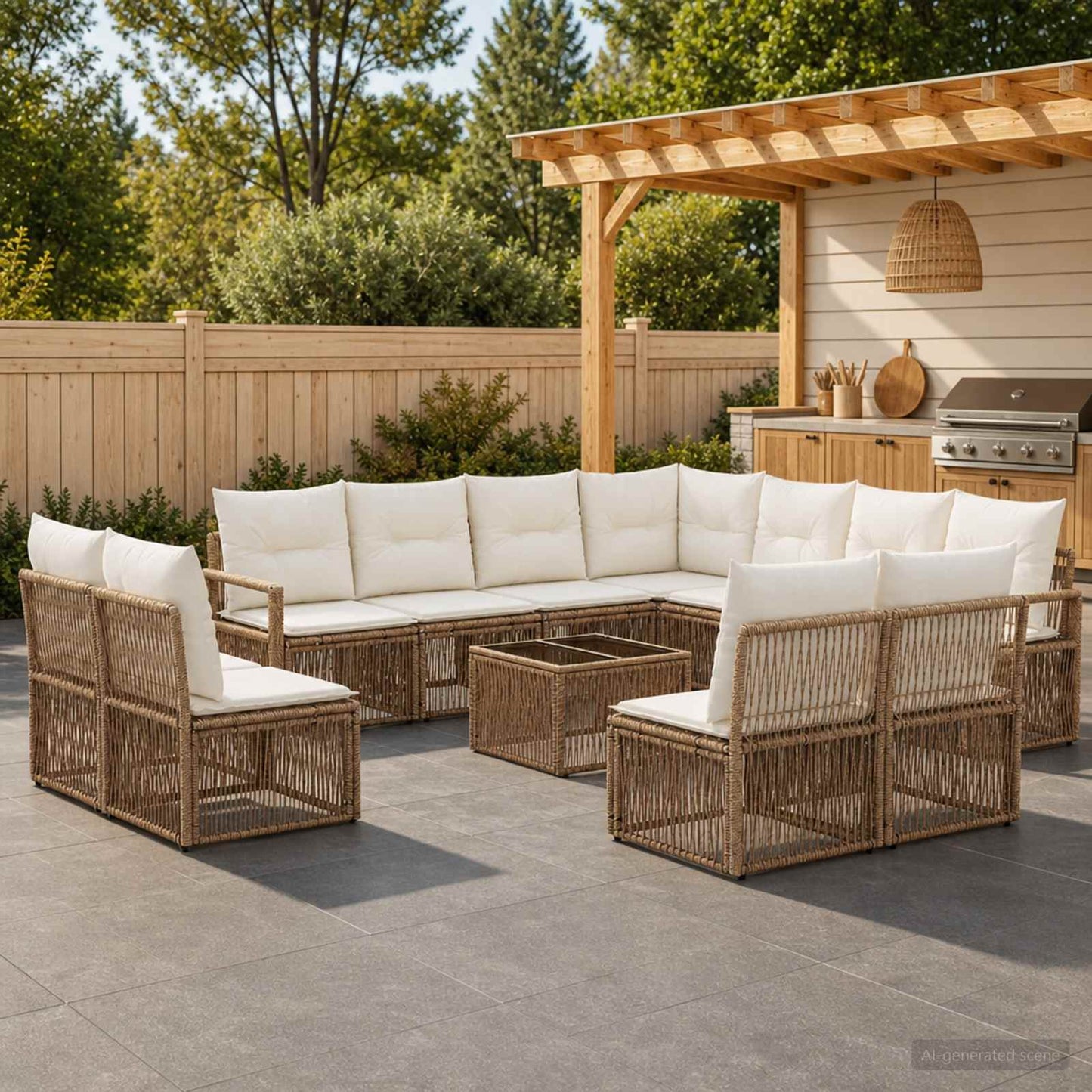 Tuinbankenset 12 pcs Beige poly rattan is nu te koop bij PeponiXL, paradijselijk wonen!