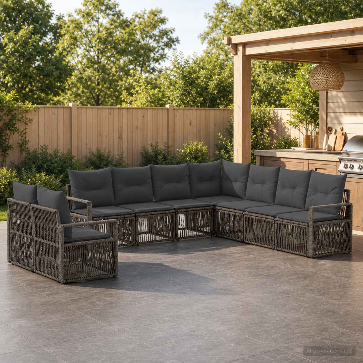 Tuinbankenset 9 pcs Grijs poly rattan is nu te koop bij PeponiXL, paradijselijk wonen!