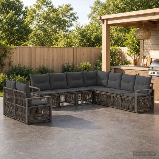 Tuinbankenset 9 pcs Grijs poly rattan is nu te koop bij PeponiXL, paradijselijk wonen!
