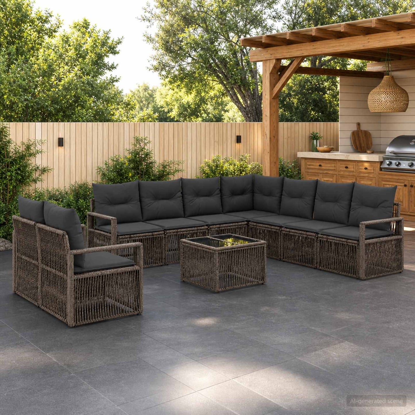 Tuinbankenset 10 pcs Grijs poly rattan is nu te koop bij PeponiXL, paradijselijk wonen!