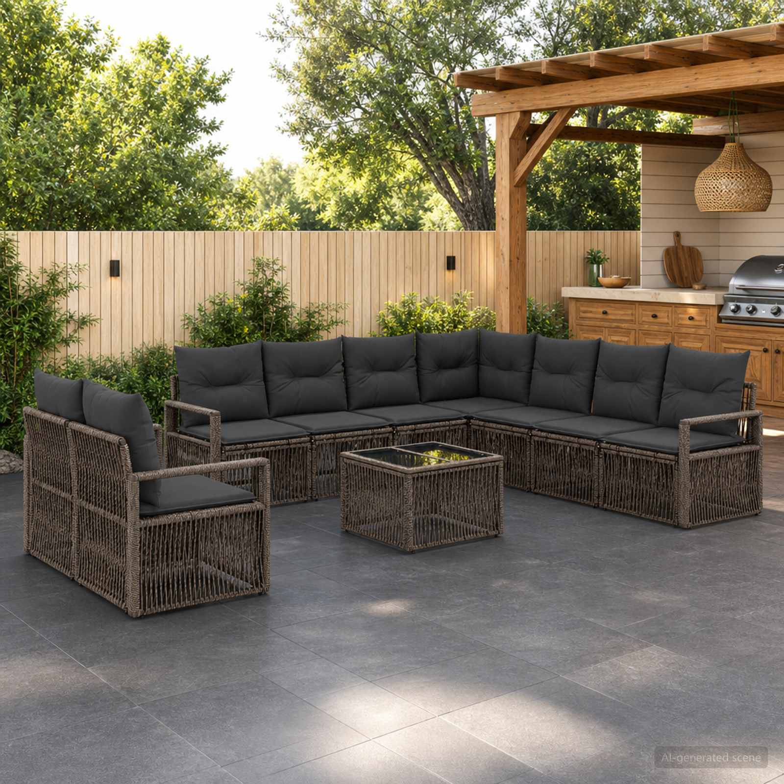 Tuinbankenset 10 pcs Grijs poly rattan is nu te koop bij PeponiXL, paradijselijk wonen!