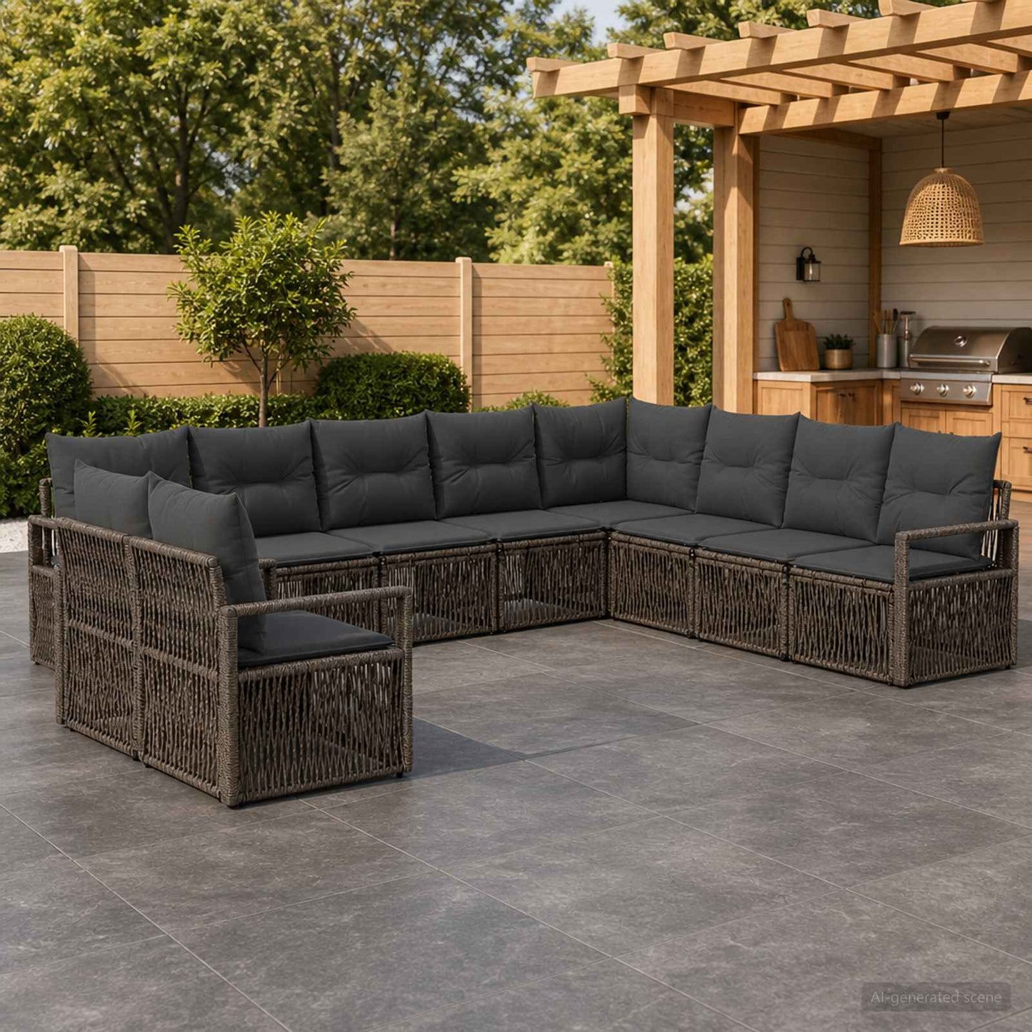 Tuinbankenset 10 pcs Grijs poly rattan is nu te koop bij PeponiXL, paradijselijk wonen!