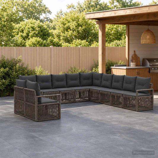Tuinbankenset 11 pcs Grijs poly rattan is nu te koop bij PeponiXL, paradijselijk wonen!