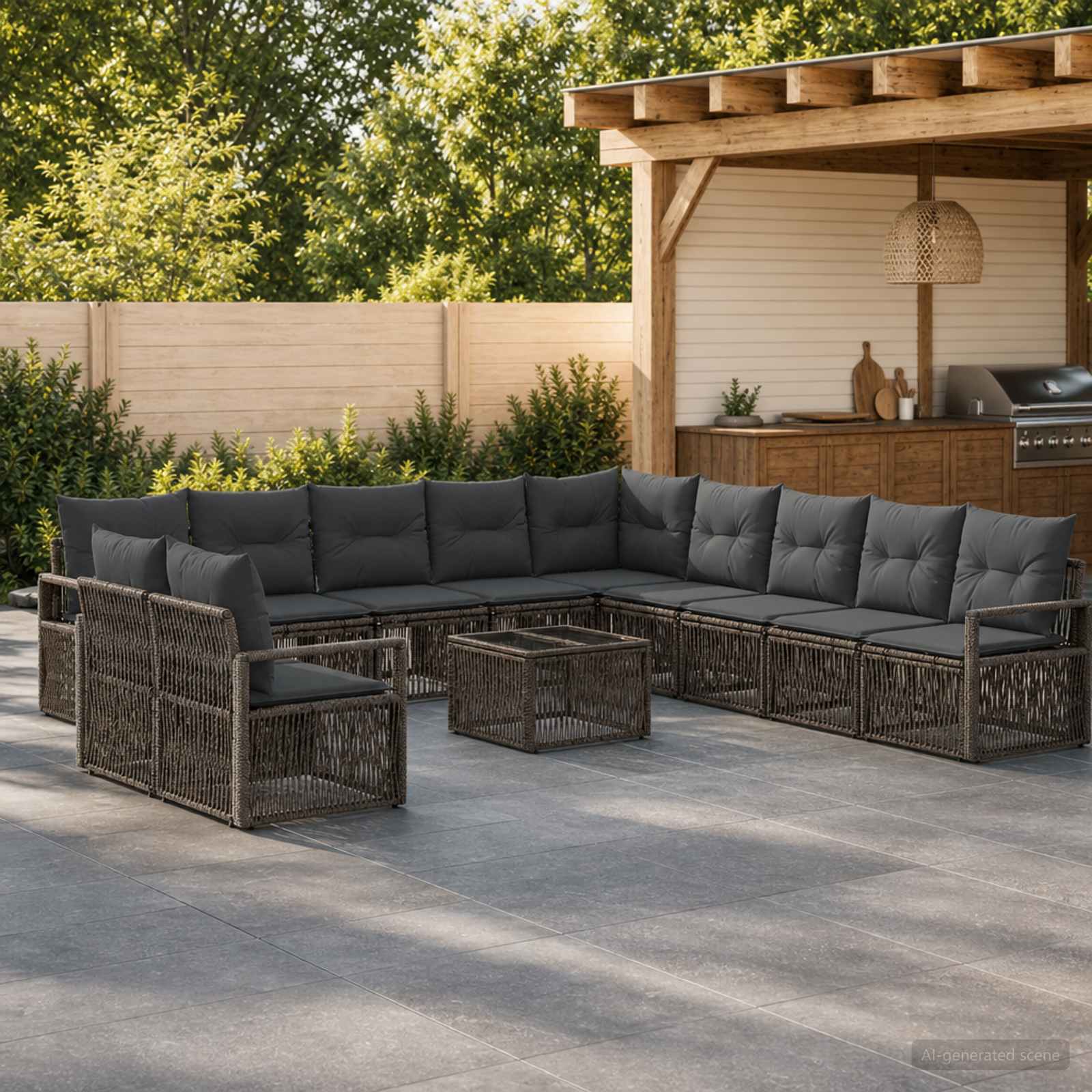 Tuinbankenset 12 pcs Grijs poly rattan is nu te koop bij PeponiXL, paradijselijk wonen!