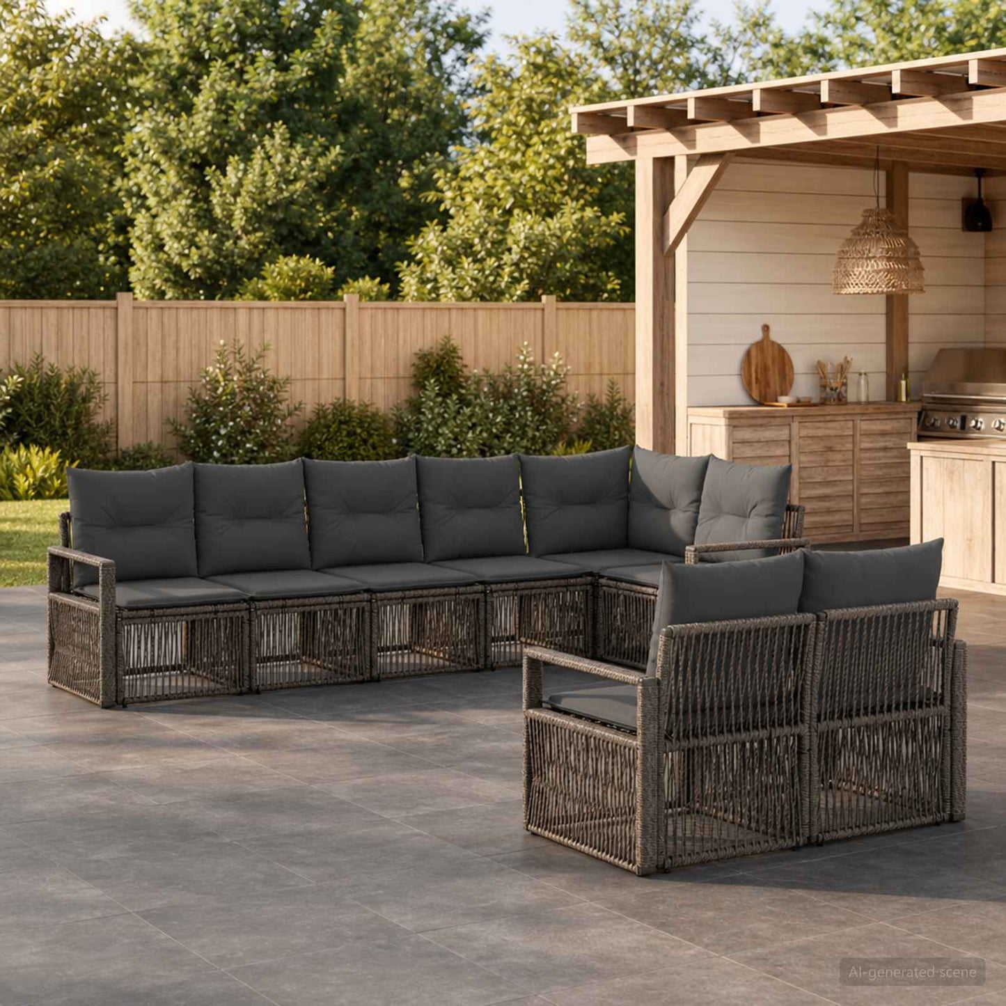 Tuinbankenset 8 pcs Grijs poly rattan is nu te koop bij PeponiXL, paradijselijk wonen!