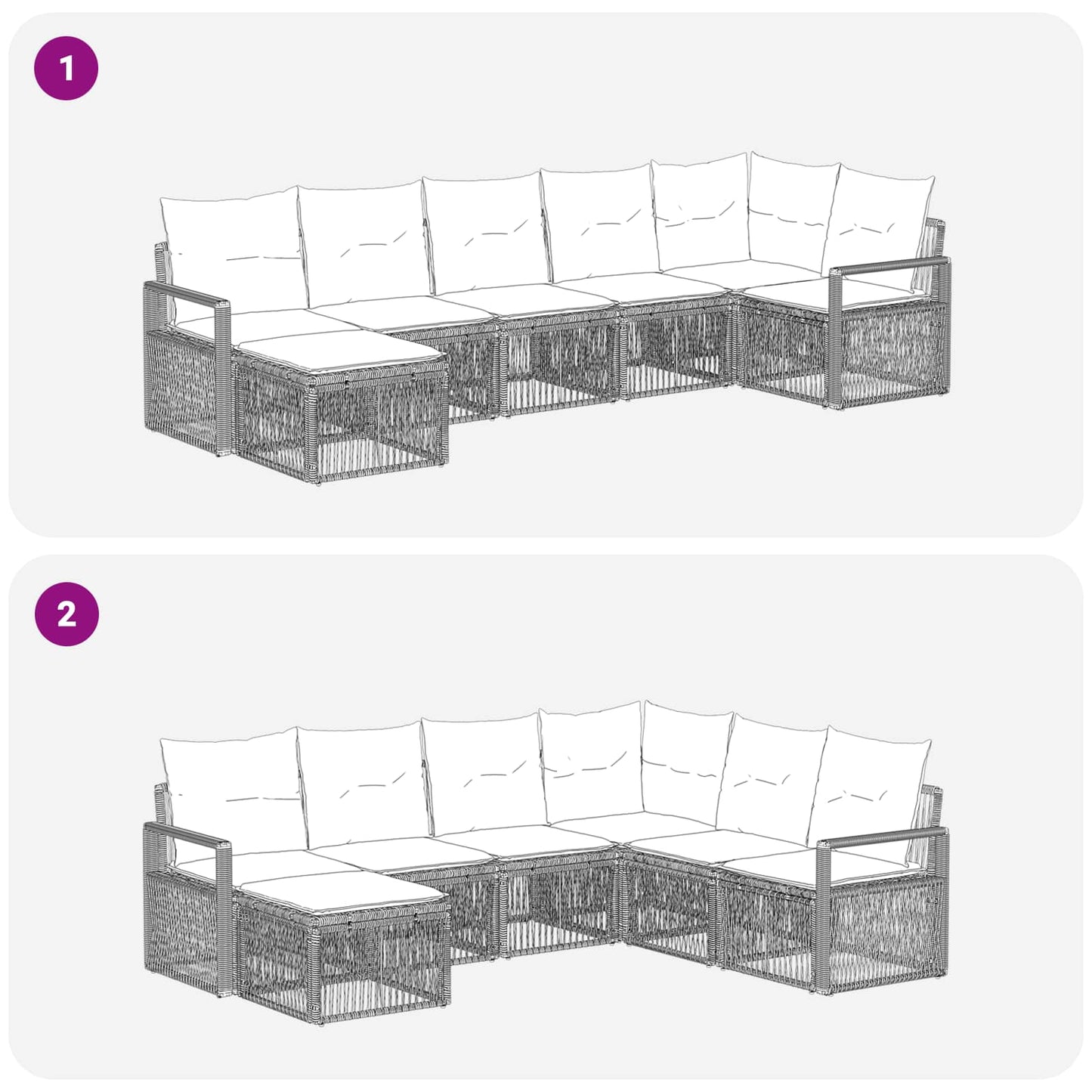 Tuinbankenset 7 pcs Zwart poly rattan