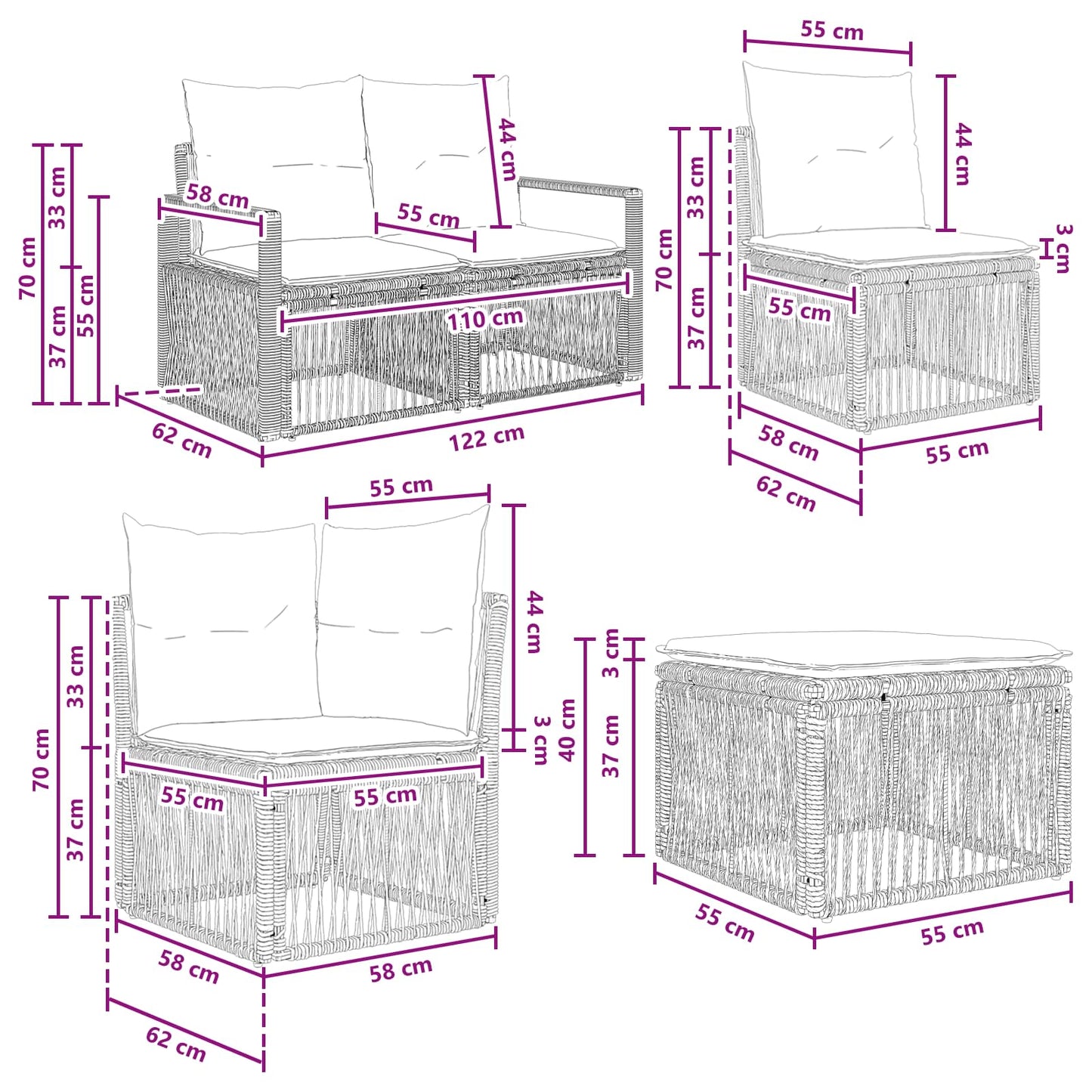 Tuinbankenset 7 pcs Grijs poly rattan