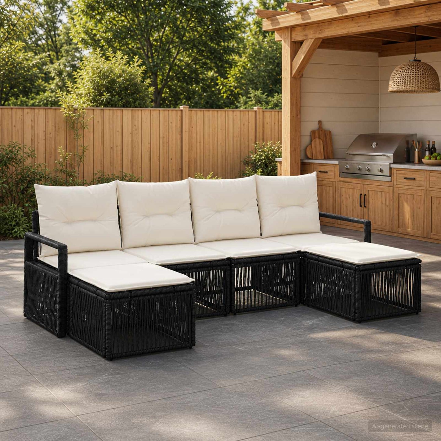 Tuinbankenset 6 pcs Zwart poly rattan is nu te koop bij PeponiXL, paradijselijk wonen!
