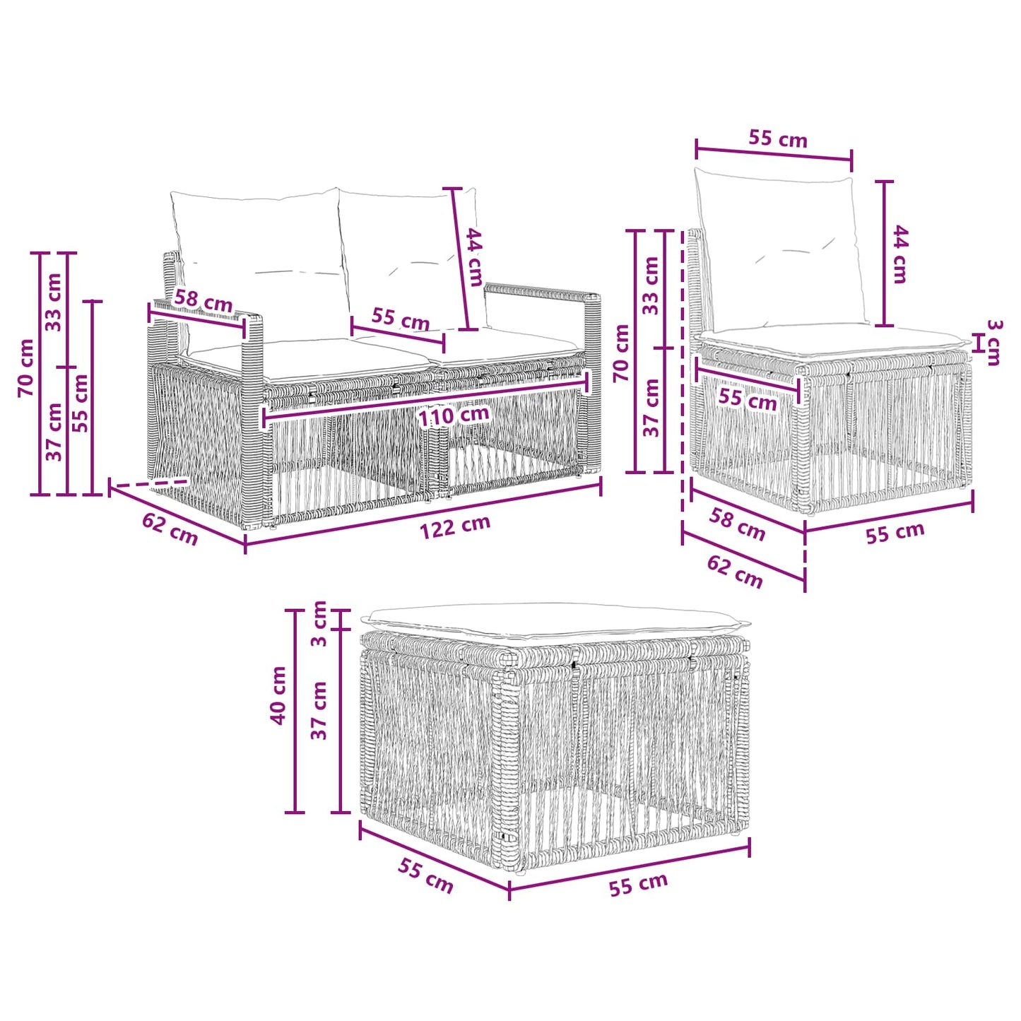 Tuinbankenset 6 pcs Zwart poly rattan is nu te koop bij PeponiXL, paradijselijk wonen!