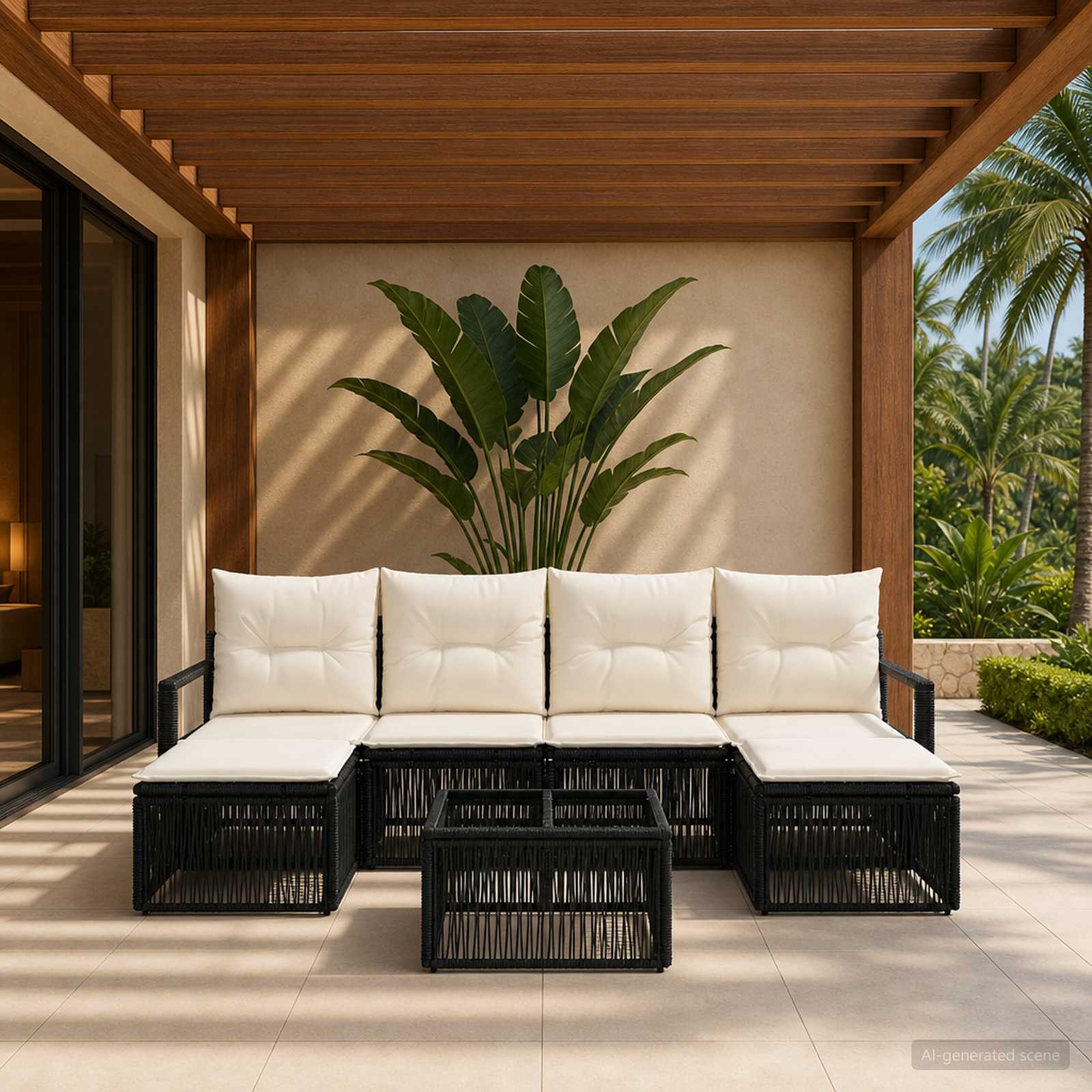 Tuinbankenset 7 pcs Zwart poly rattan is nu te koop bij PeponiXL, paradijselijk wonen!