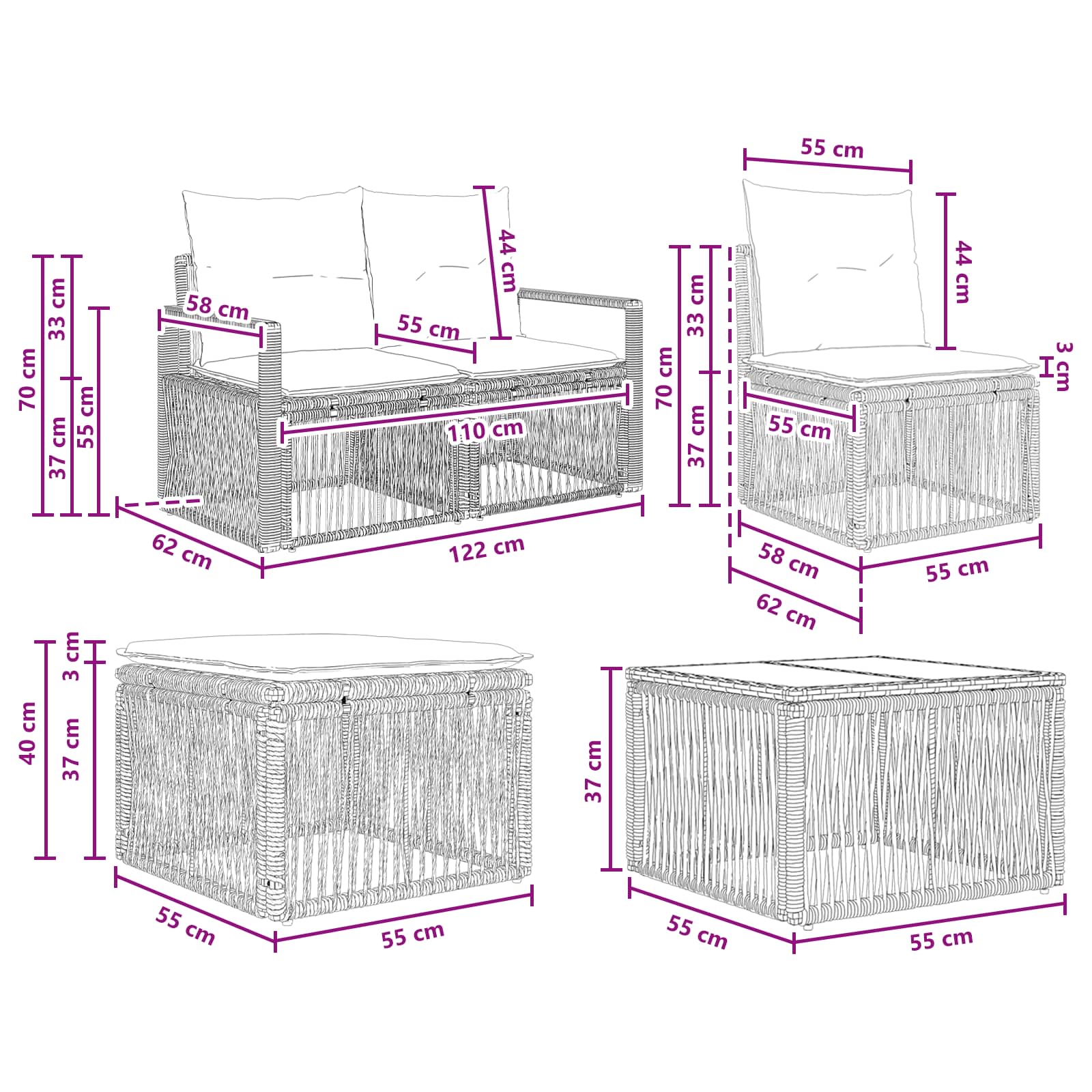 Tuinbankenset 7 pcs Zwart poly rattan is nu te koop bij PeponiXL, paradijselijk wonen!