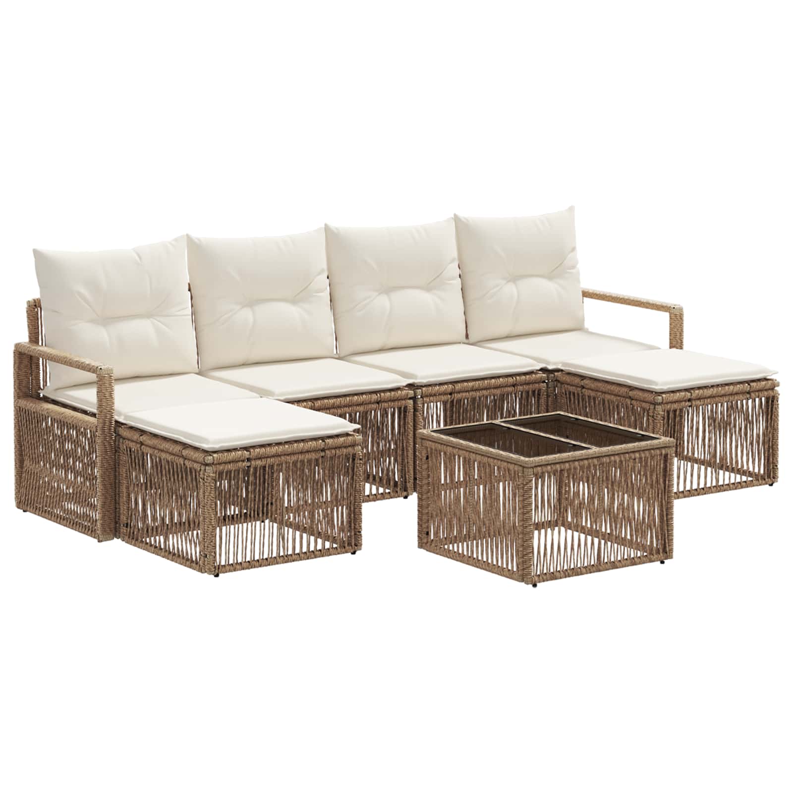 Tuinbankenset 7 pcs Beige poly rattan is nu te koop bij PeponiXL, paradijselijk wonen!