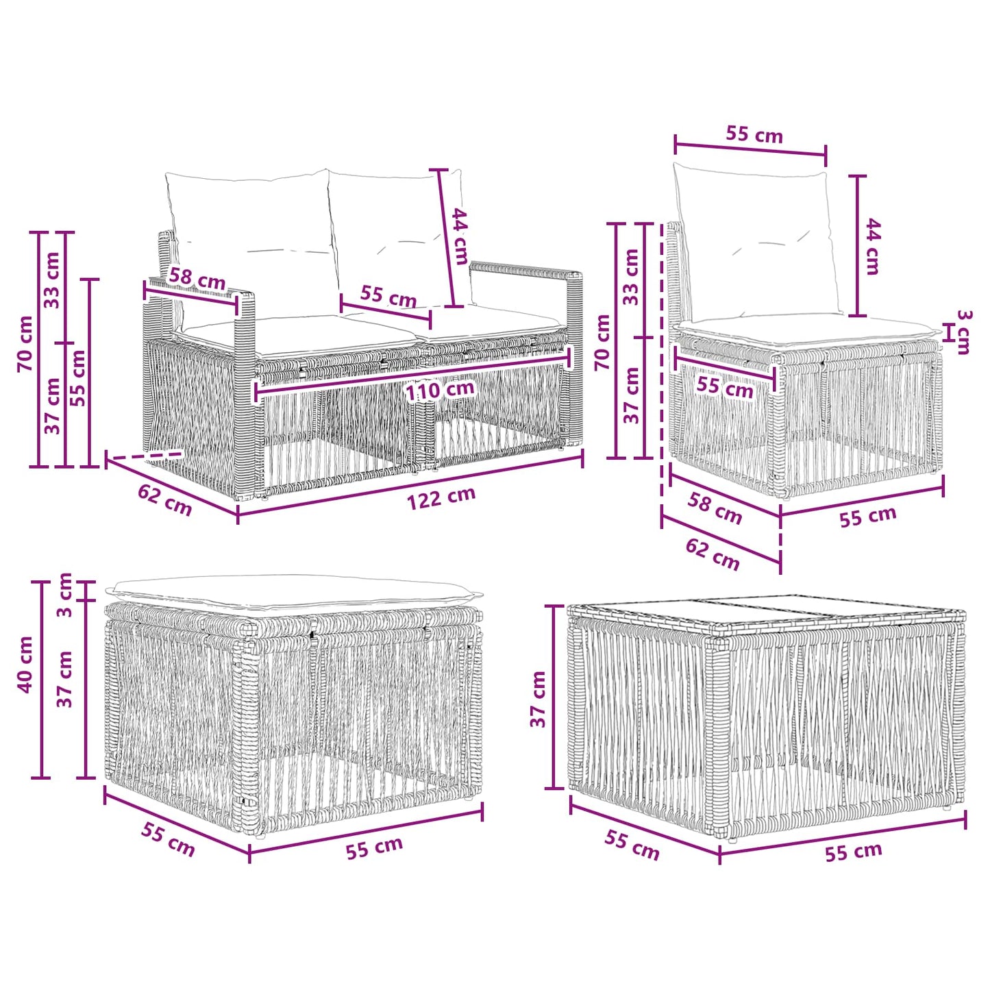 Tuinbankenset 7 pcs Beige poly rattan is nu te koop bij PeponiXL, paradijselijk wonen!
