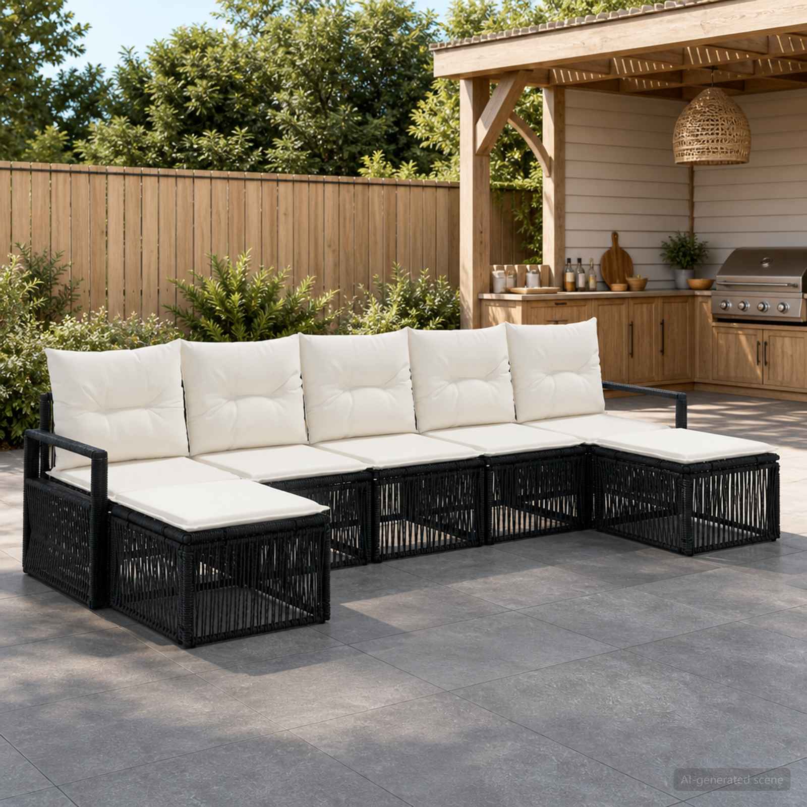 Tuinbankenset 7 pcs Zwart poly rattan is nu te koop bij PeponiXL, paradijselijk wonen!