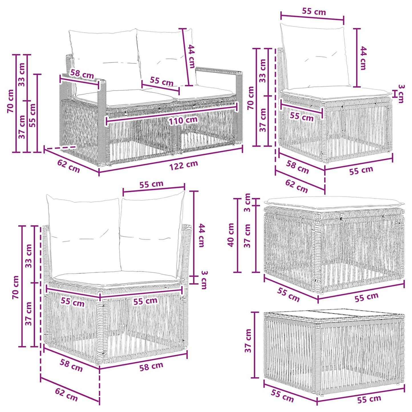 Tuinbankenset 9 pcs Zwart poly rattan is nu te koop bij PeponiXL, paradijselijk wonen!