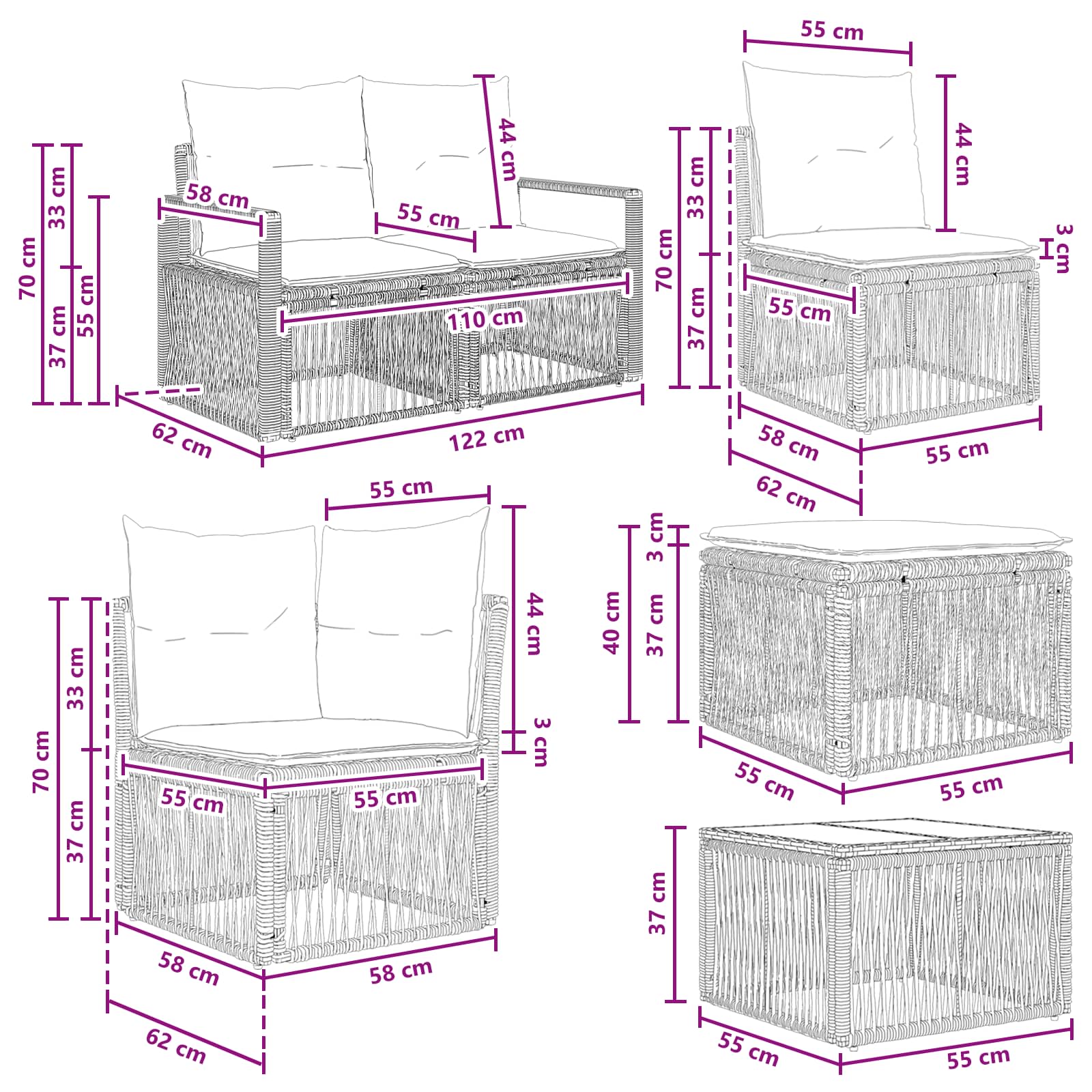 Tuinbankenset 9 pcs Zwart poly rattan is nu te koop bij PeponiXL, paradijselijk wonen!