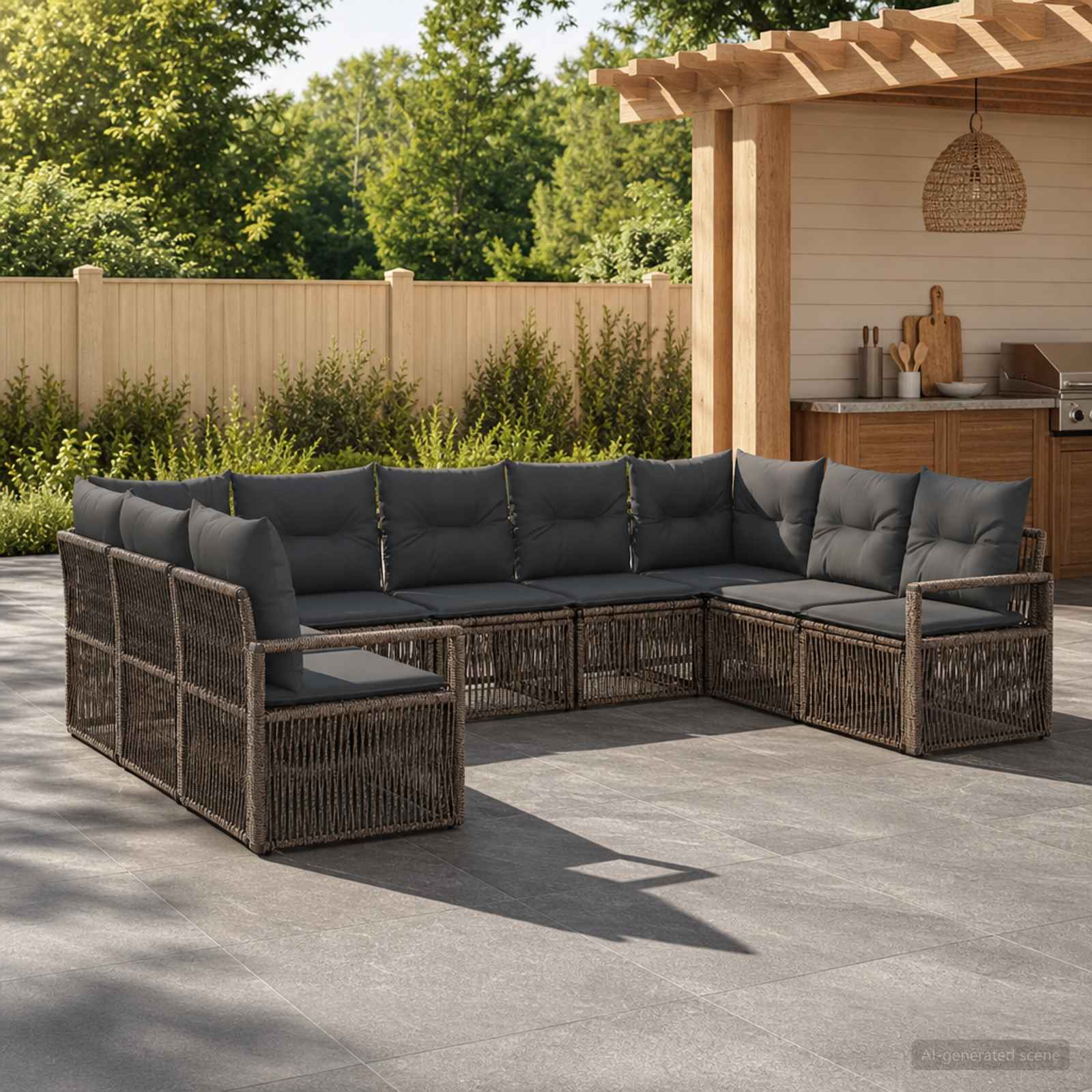 Tuinbankenset 9 pcs Grijs poly rattan is nu te koop bij PeponiXL, paradijselijk wonen!