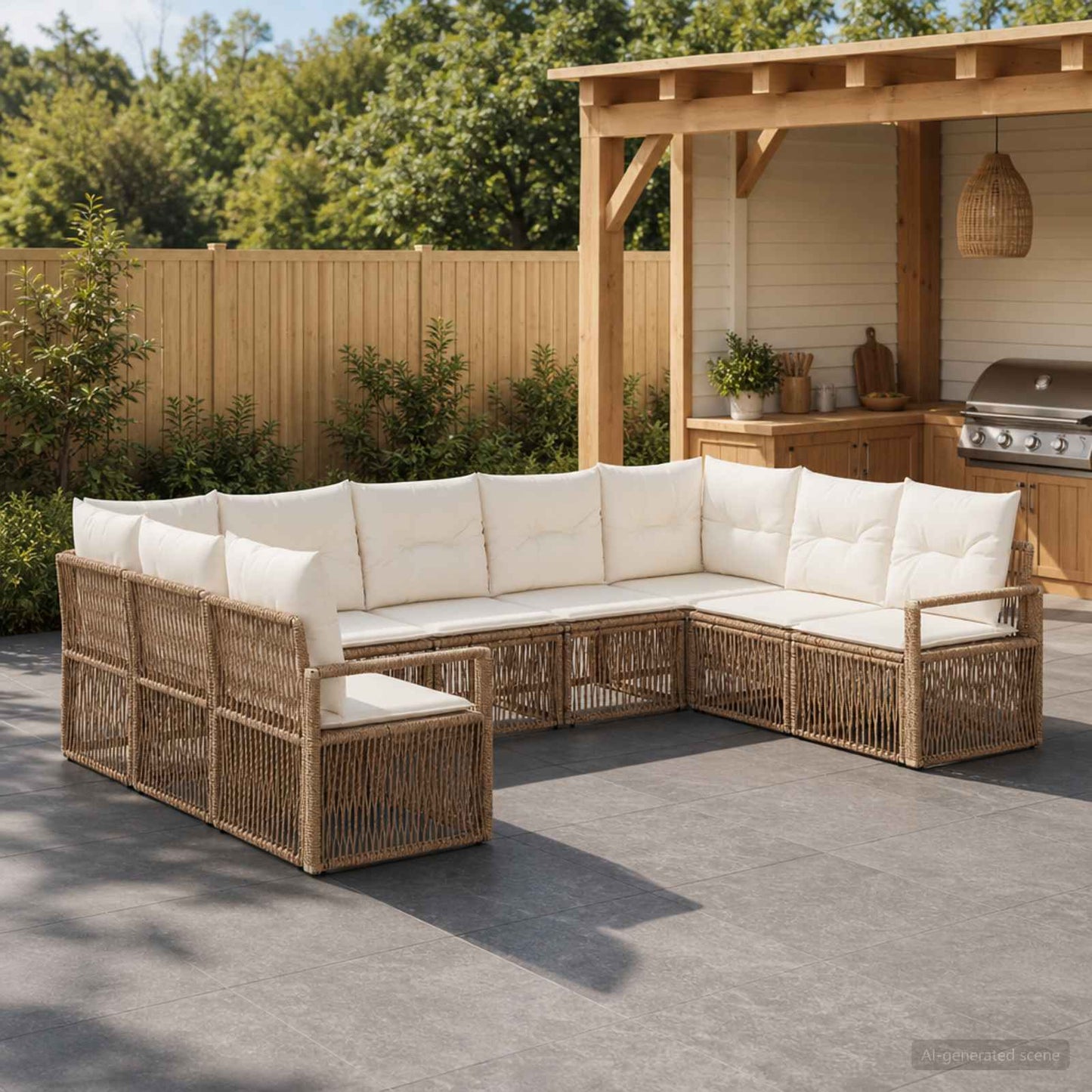 Tuinbankenset 9 pcs Beige poly rattan is nu te koop bij PeponiXL, paradijselijk wonen!