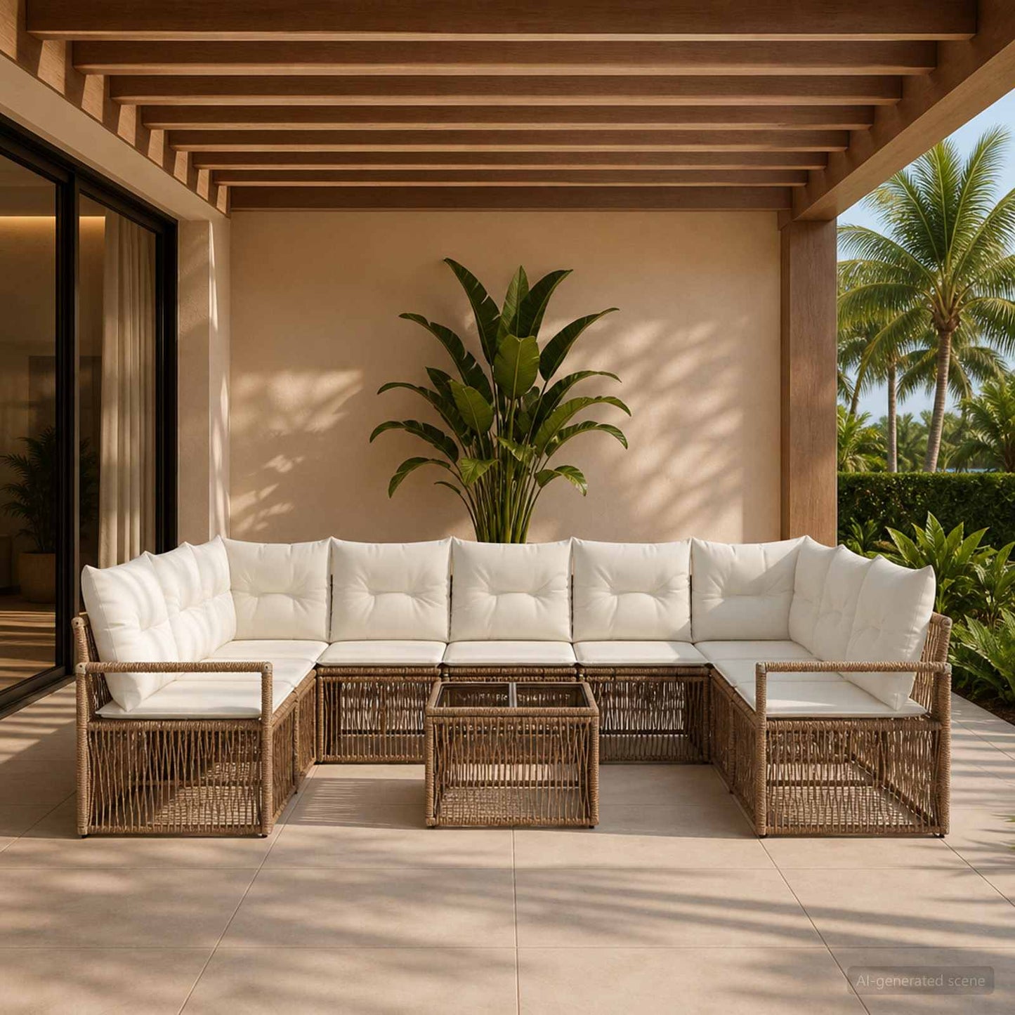 Tuinbankenset 10 pcs Beige poly rattan is nu te koop bij PeponiXL, paradijselijk wonen!