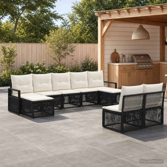 Tuinbankenset 9 pcs Zwart poly rattan is nu te koop bij PeponiXL, paradijselijk wonen!