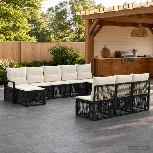 Tuinbankenset 10 pcs Zwart poly rattan is nu te koop bij PeponiXL, paradijselijk wonen!