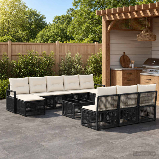 Tuinbankenset 11 pcs Zwart poly rattan is nu te koop bij PeponiXL, paradijselijk wonen!
