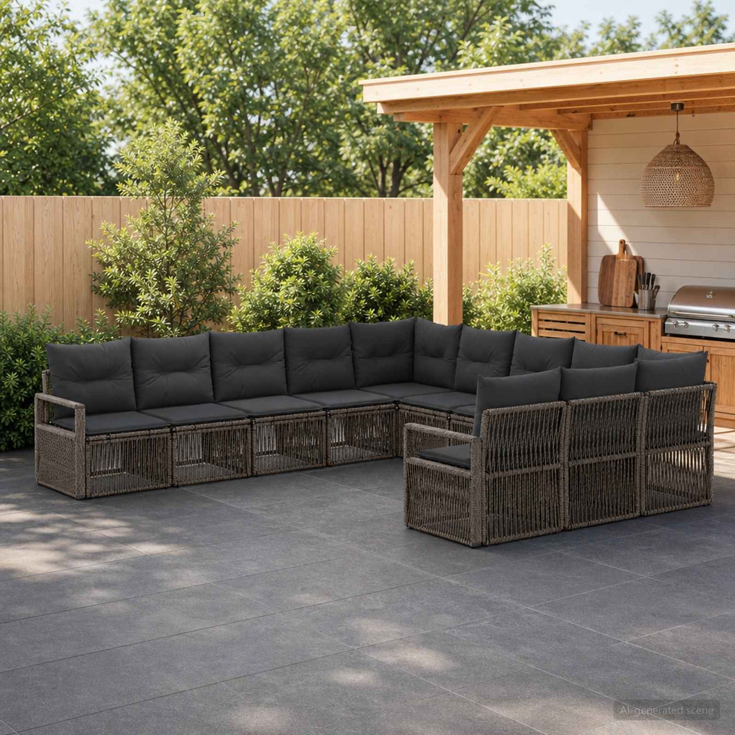 Tuinbankenset 11 pcs Grijs poly rattan is nu te koop bij PeponiXL, paradijselijk wonen!