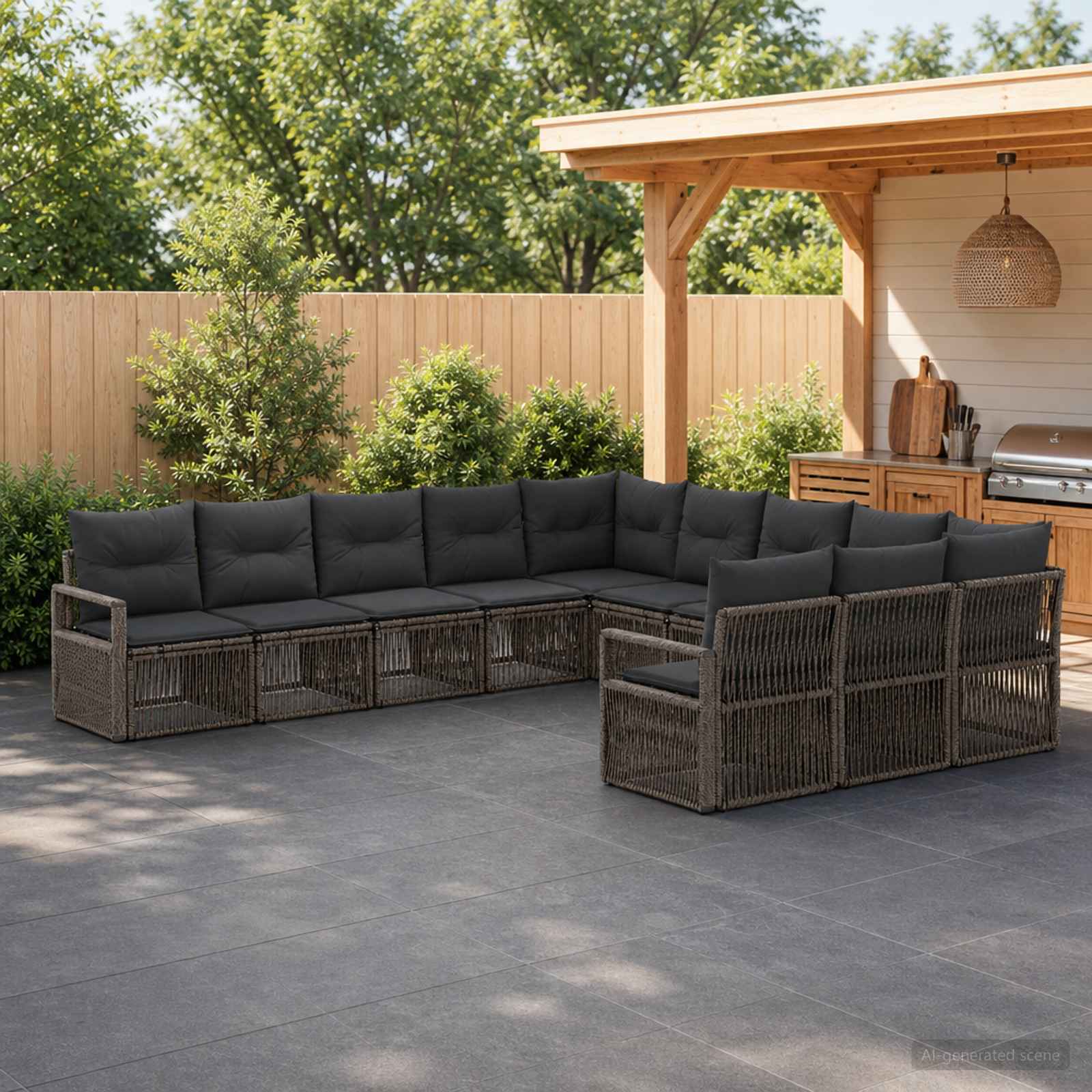 Tuinbankenset 11 pcs Grijs poly rattan is nu te koop bij PeponiXL, paradijselijk wonen!
