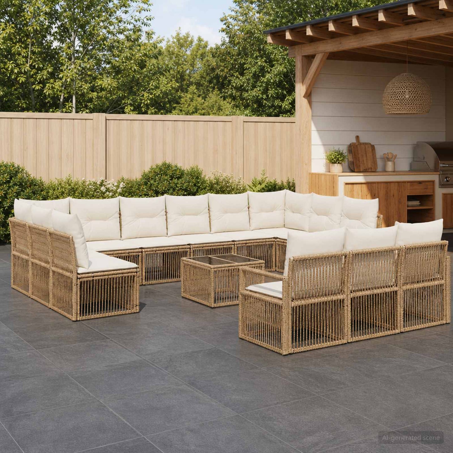 Tuinbankenset 14 pcs Beige poly rattan is nu te koop bij PeponiXL, paradijselijk wonen!