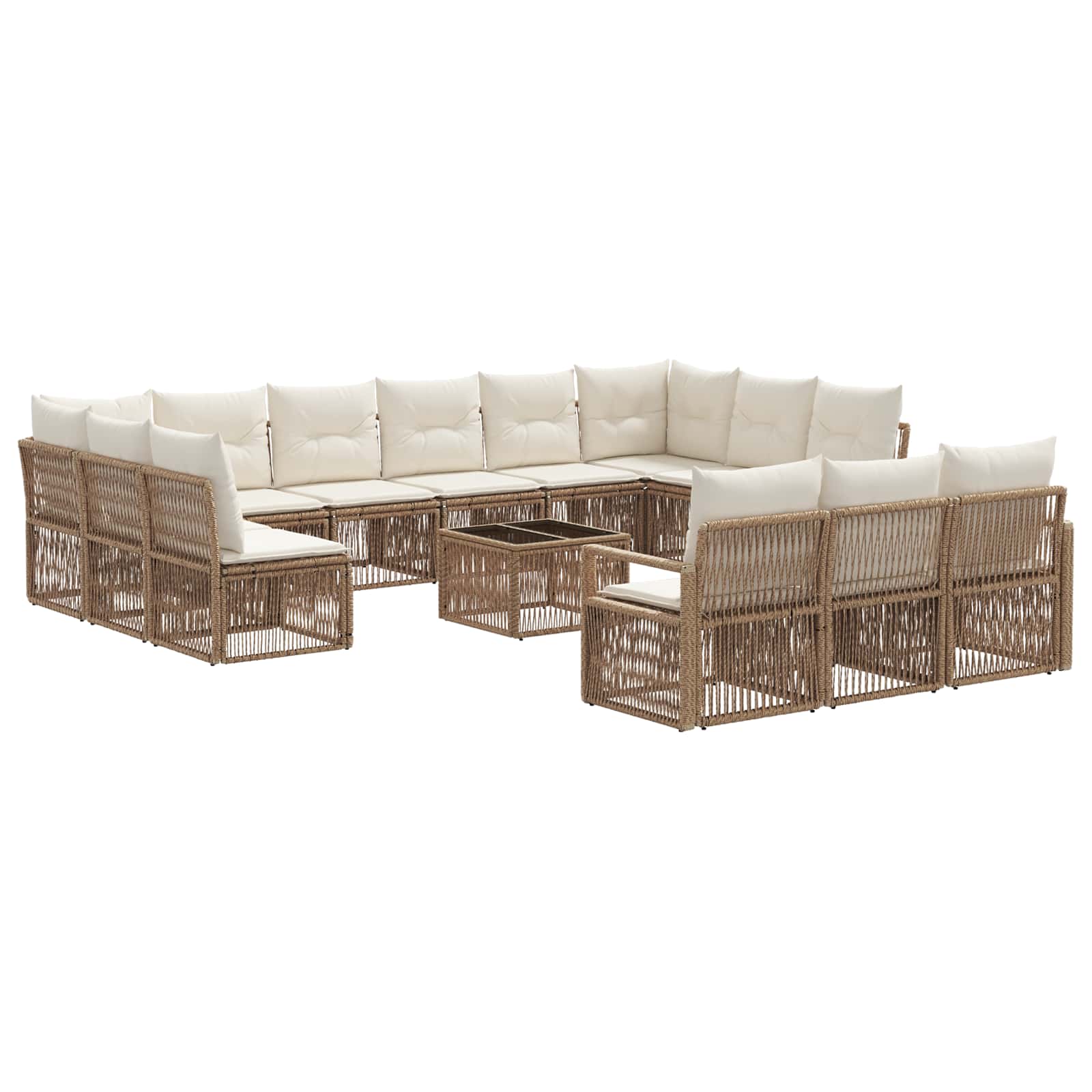 Tuinbankenset 14 pcs Beige poly rattan is nu te koop bij PeponiXL, paradijselijk wonen!