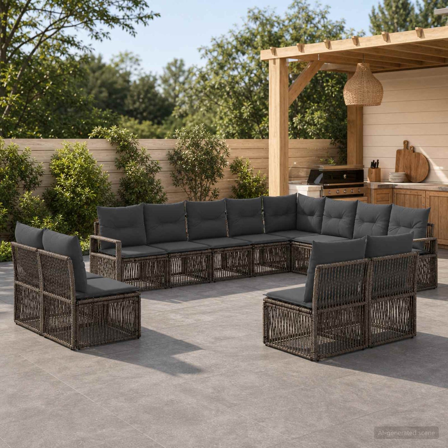 Tuinbankenset 12 pcs Grijs poly rattan is nu te koop bij PeponiXL, paradijselijk wonen!