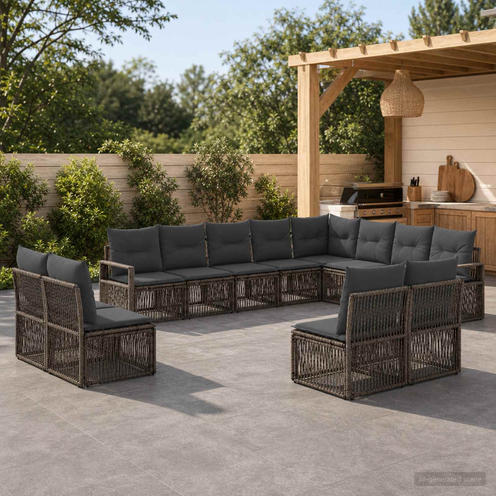 Tuinbankenset 12 pcs Grijs poly rattan is nu te koop bij PeponiXL, paradijselijk wonen!
