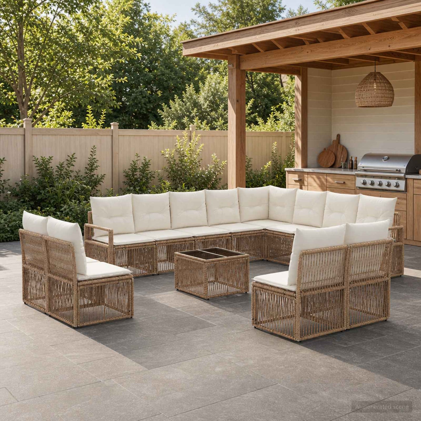Tuinbankenset 13 pcs Beige poly rattan is nu te koop bij PeponiXL, paradijselijk wonen!
